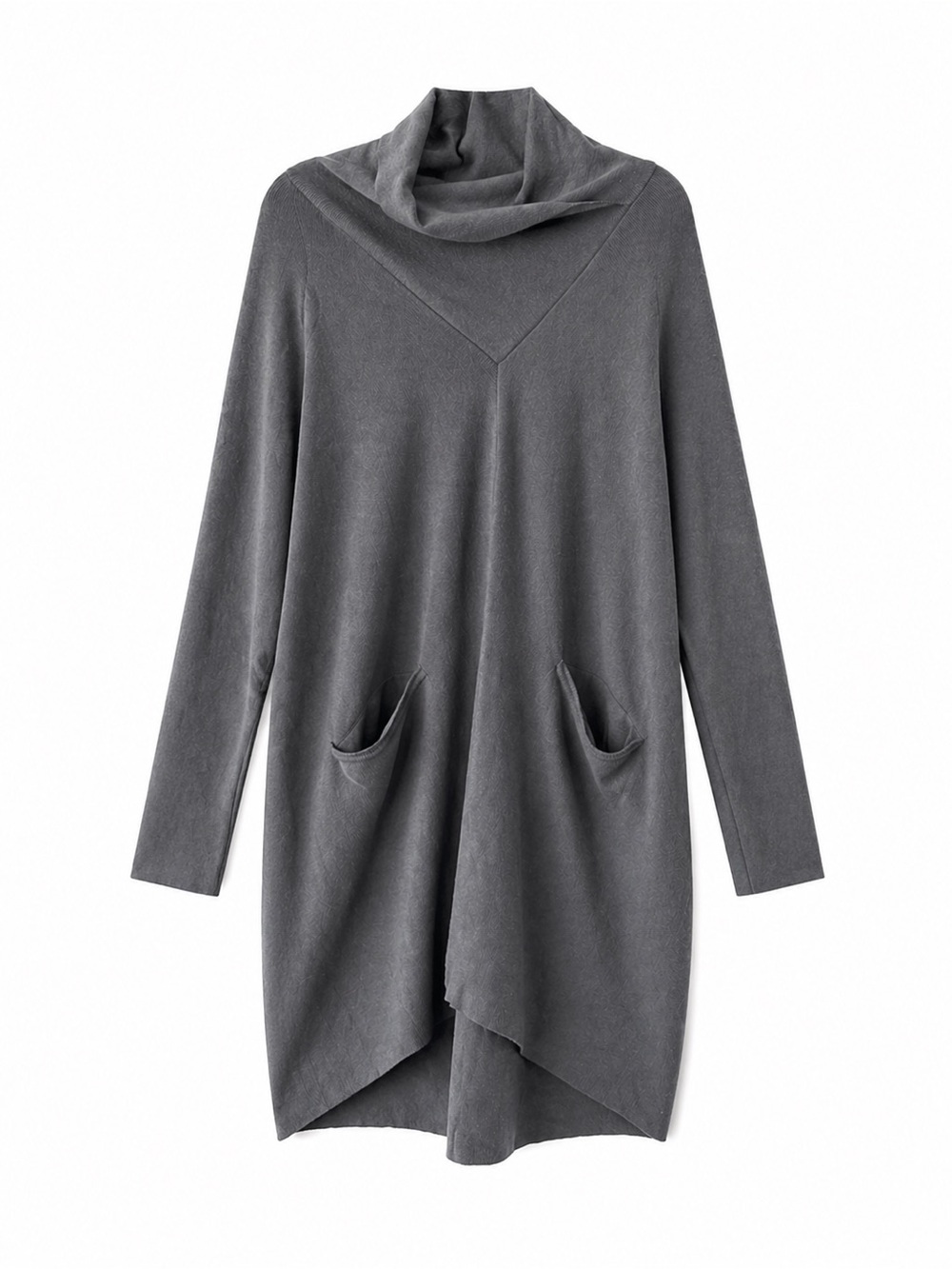 Asymmetrical Cowl Neck Dress with Pockets - Gray